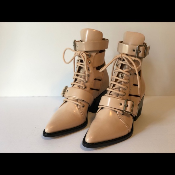 CHLOE RYLEE PINK LEATHER CUTOUT ANKLE BOOTS - Picture 9 of 13